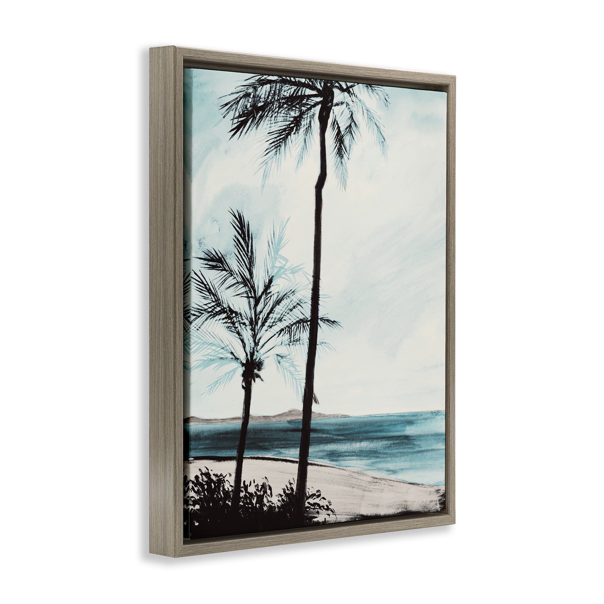 Stupell Industries Beach Palm Silhouettes Coastal Painting Brown Floater Framed Canvas Art Print Wall Art, 17 x 21