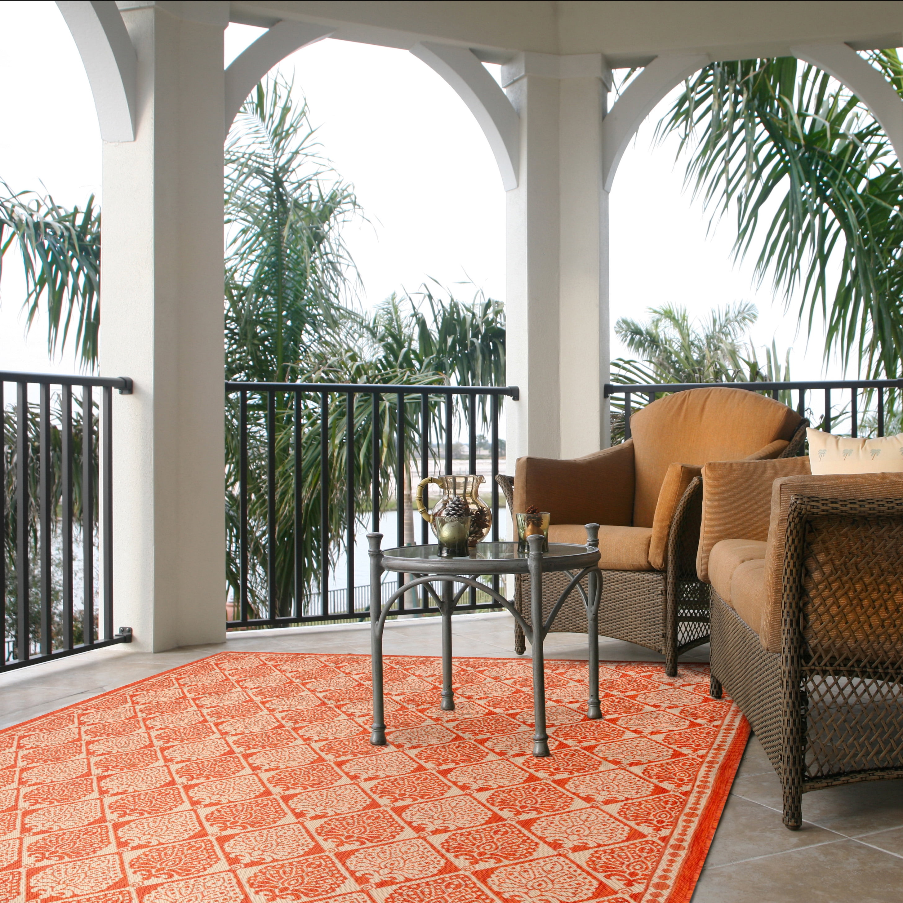 SAFAVIEH Courtyard Barrett Geometric Indoor/Outdoor Area Rug, Rust/Sand, 8' x 11'