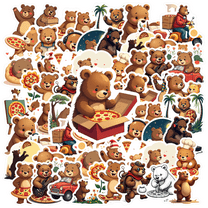 cartoon Bear Pizza Theme Stickers, Waterproof Bear Pizza Theme Sticker for Water Bottle Laptop Phone Cases Planner Skateboard Luggage Helmet Party Favor Decor, Ideal for Adults Teens Teacher Rewards