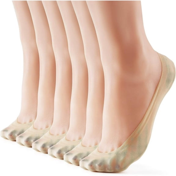 6 Pairs Nude Women's No Show Socks, Nylon Ultra Low Cut Non-Slip Thin Liner Socks, Invisible Socks for Flats