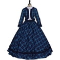 thumbnail image 2 of Women's Victorian Dickens Fair Dress Blue Plaid Civil War Ball Gown Southern Belle Costume, 2 of 7