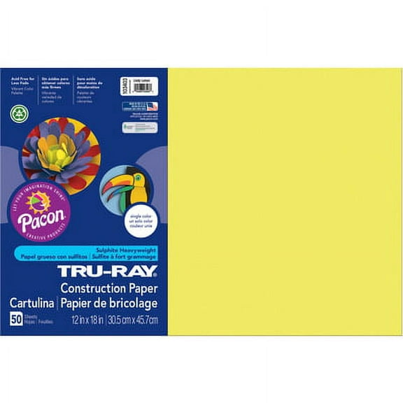 Tru-Ray-1PK Tru-Ray Construction Paper - Art Project - 18"Width X 12"Length - 50 / Pack - Lively Lemon - Sulphit