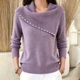 thumbnail image 2 of Vynhevius Womens Beaded Cowl Neck Sweater Long Sleeve Casual Winter Pullover Top, 2 of 6