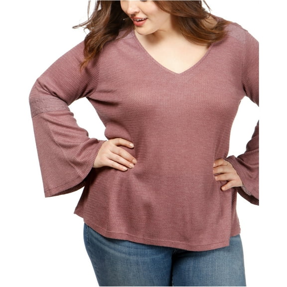 Lucky Brand Womens Flare-Sleeve Thermal Blouse