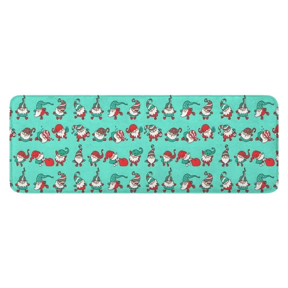Turquoise Christmas Gnome Pattern Kitchen Rug Mat,Kitchen Runner Rugs Non Skid Washable,Decorative Kitchen Floor Mats for Kitchen,Sink,Laundry,17"x47.2"