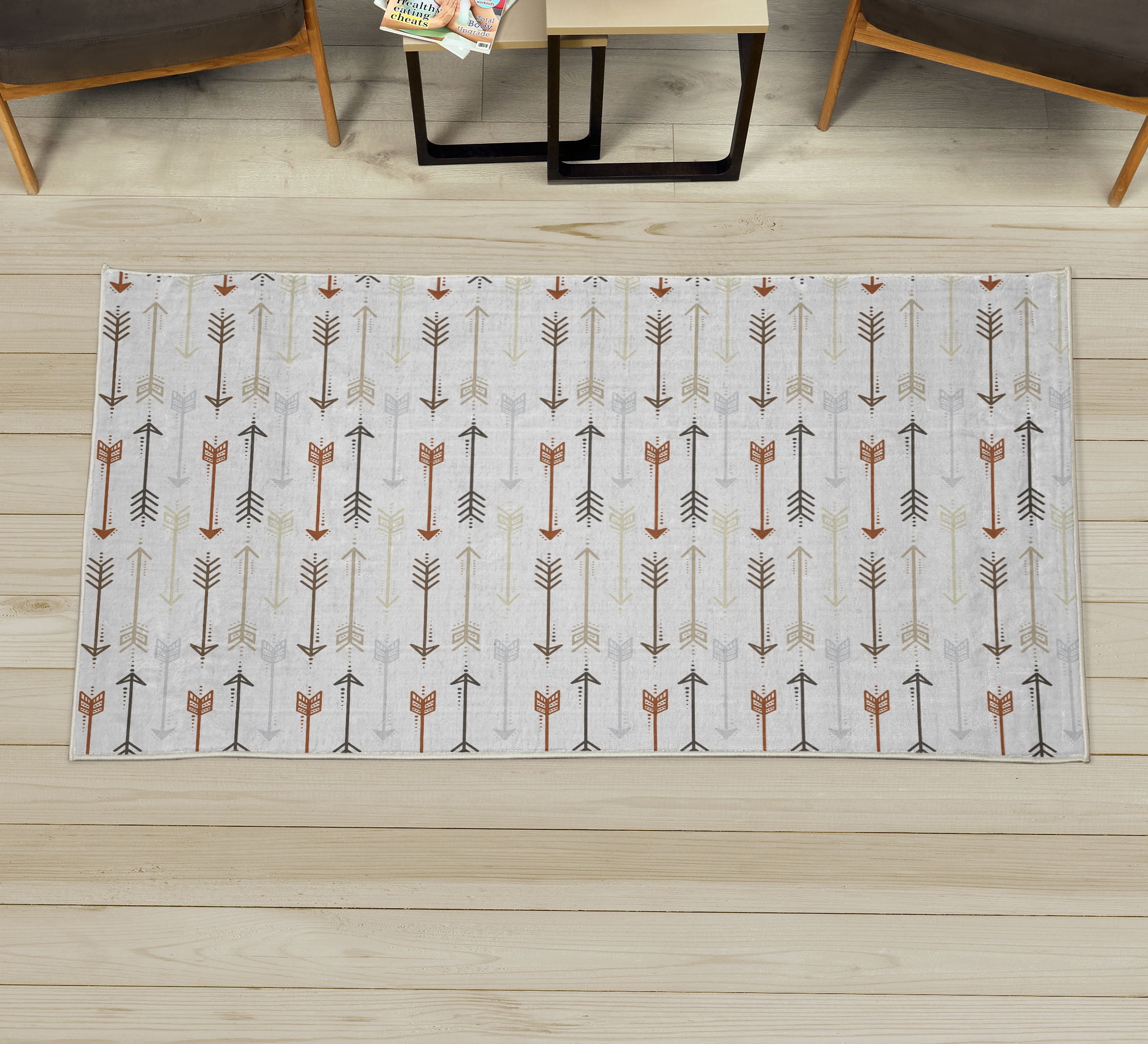 Horizontal Line Rug Boho Decorative Rug, Retro Arrow Pattern in Horizontal Line Heading to ...