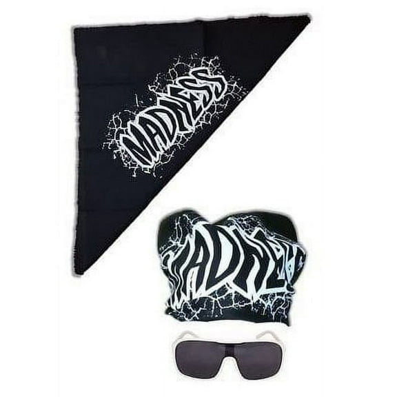 Macho Man Randy Savage Madness Bandana White Sunglasses Costume Black Bandana, White Glasses