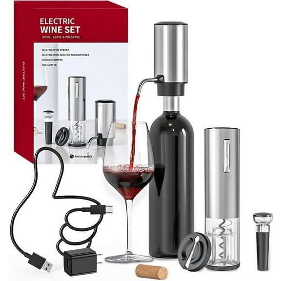 AGCAN Electric Wine Opener Set, Rechargeable Automatic Wine Bottle Opener, Dispenser, Mother’s Day 4 in 1 Gift Set for Wine Lovers