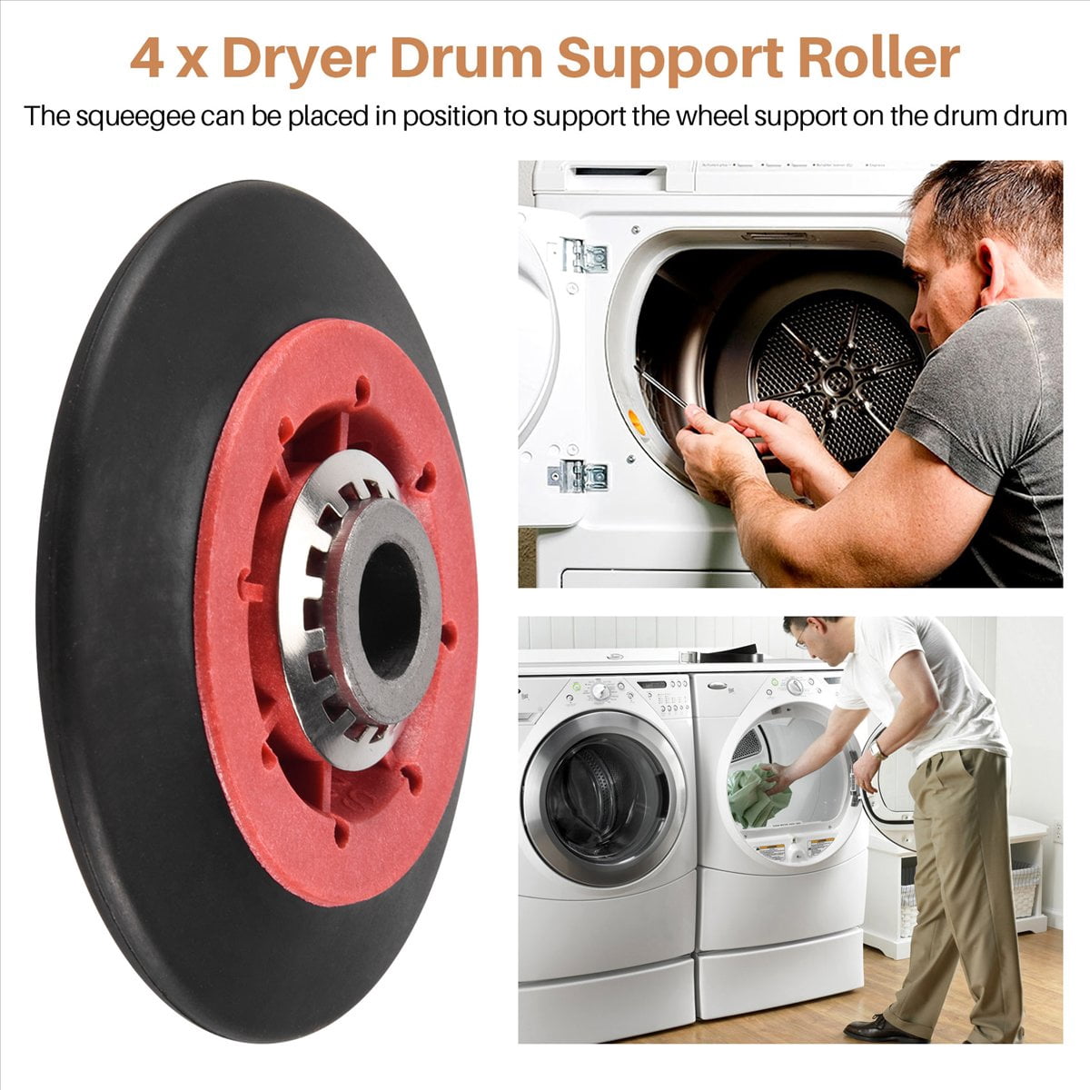 4PCS 8536974 Dryer Drum Roller Fit for , - Replaces 8536974, 8536973, W10314171, WPW10314173, PS11752609