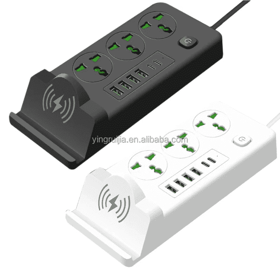 3 Outlet Power Strip with USB-A, USB-C Ports, Wireless Charging Rack