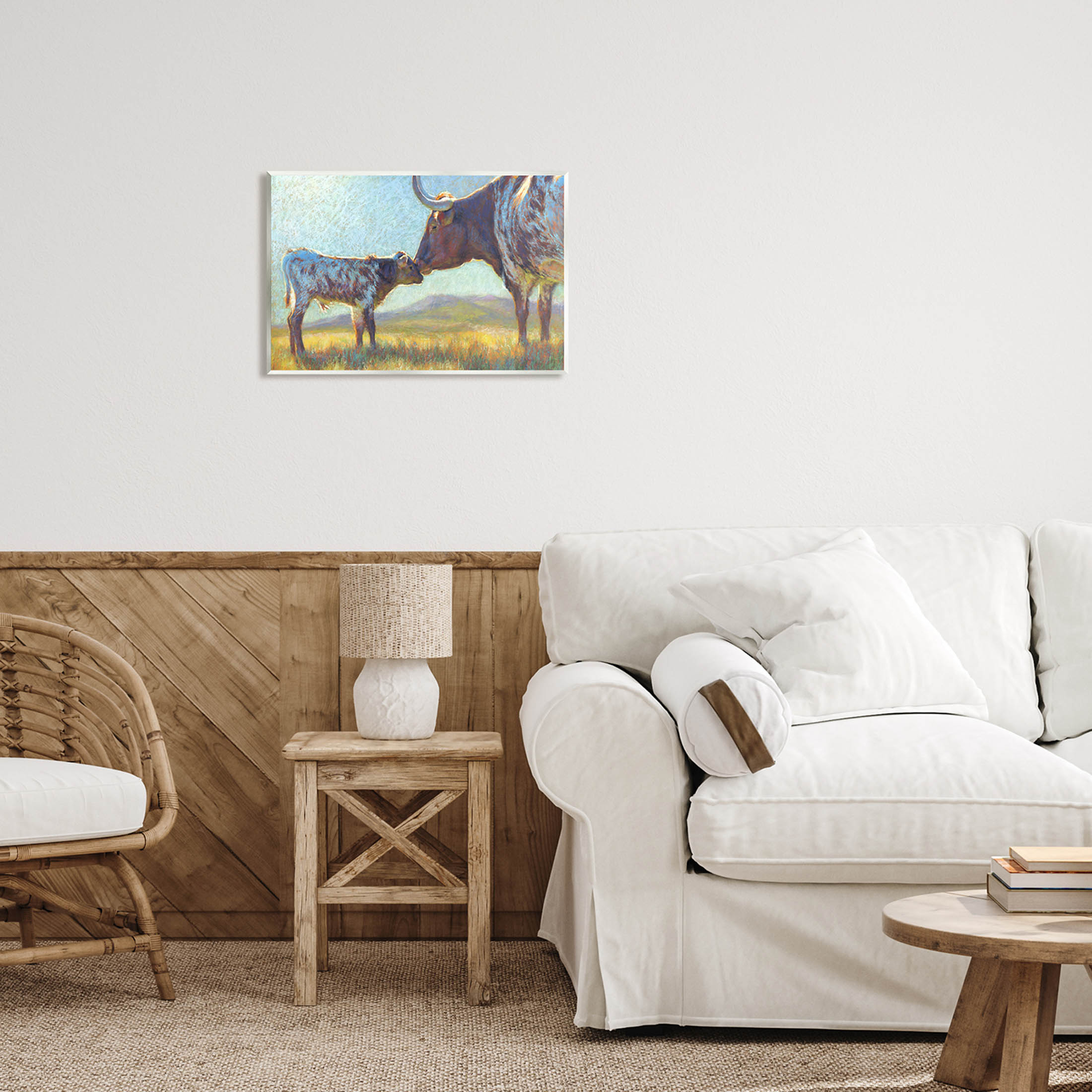 Mother Cattle Calf Sunlit Farm Animals & Insects Painting Unframed Art Print Wall Art