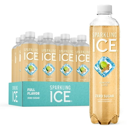 Sparkling Ice, Ginger Lime Sparkling Water, 17 fl oz Bottles (Pack of 12)