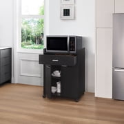 Kings Brand Furniture Black Microwave Cart – Storage Cabinet with Drawer, Shelves & Doors – Rolling Utility Stand