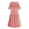 thumbnail image 4 of Txlixc, vestido Midi informal de verano para mujer, vestido fruncido de manga corta acampanado de Color sólido, vestido holgado de línea A a la moda Txlixc Moda, 4 of 5