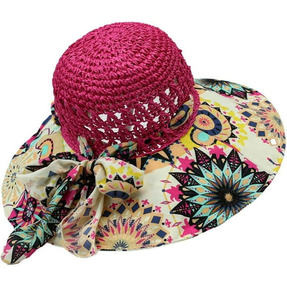 ZhangBaoLin Floral Straw Sun Hat Bohemian Wide Brim Summer Beach Hat UV Protection Fishing Hat