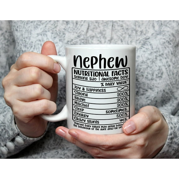 WestConfe Nephew Nutritional Facts Mug Funny Gift for Nephew Birthday Christmas Coffee Tea Cup Family Present Cute Funny Boy Mug Funny Nephew Gift Mug