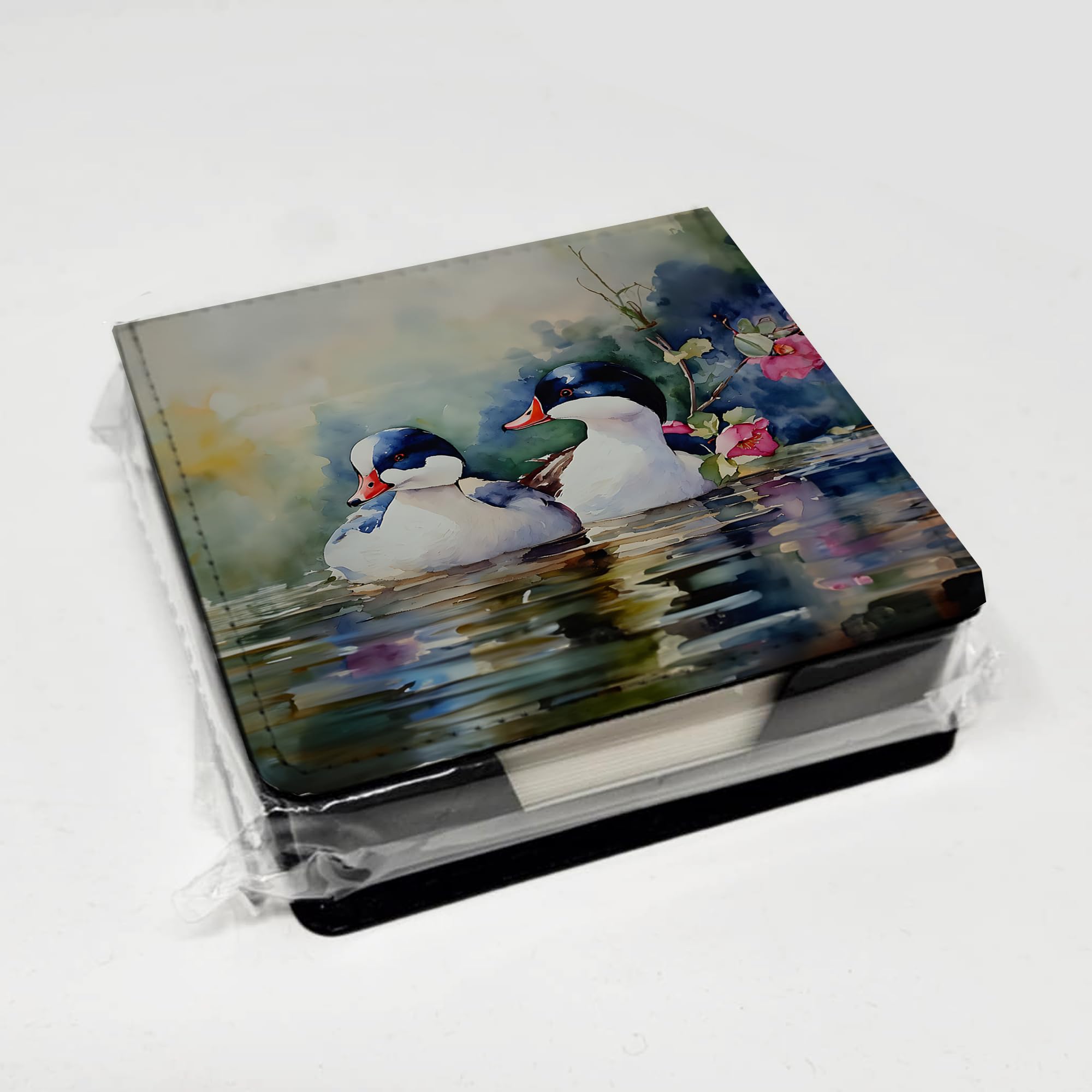 Caroline's Treasures Bufflehead PU Leather Note Paper Holder with Artist-Designed Cover, Desk Accessory, Office Gift