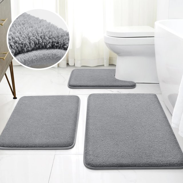 Juego de alfombras de baño HOMEIDEAS, espuma viscoelástica, 3 piezas, color gris