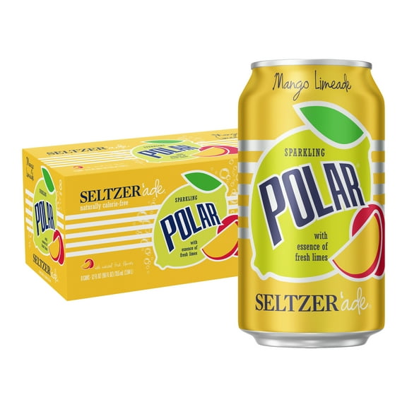 Polar Zero Calorie Mango Limeade Sparkling Seltzer Water, 12 fl oz, 8 Pack Cans