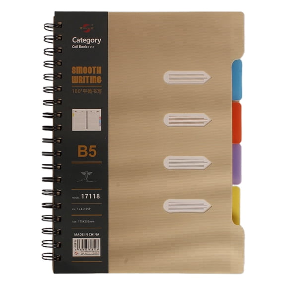 4 Subject Notebook College Ruled 8.5x11 240 Pages Spiral Notebook with Dividers Tabs, Khaki