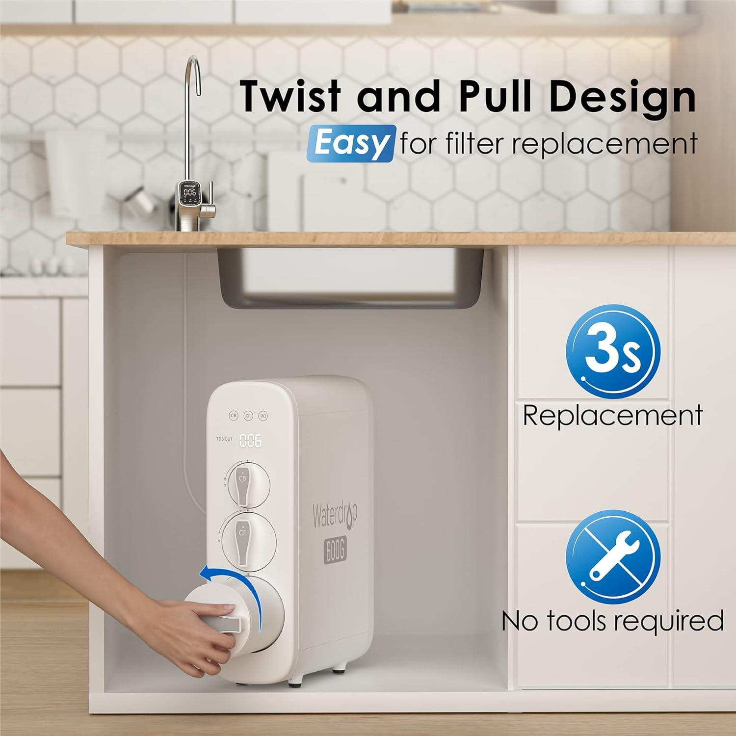 Waterdrop WD-G3P600-RO Filter, Replacement for WD-G3P600 Reverse Osmosis System, NSF Certified, 2-year Lifetime