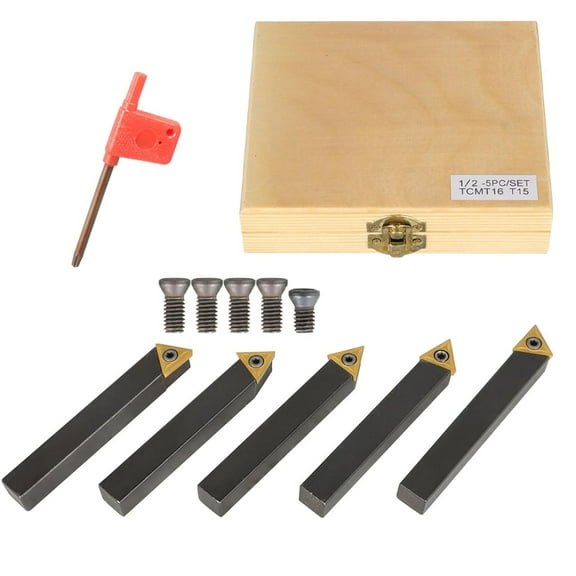 labwork 5Pcs Indexable Carbide Turning Tool Holder Bit Inserts 1/2 Inch Shank Lathe Boring Bar Indexable,Metal Lathe Tools Bit Set with Packing Box