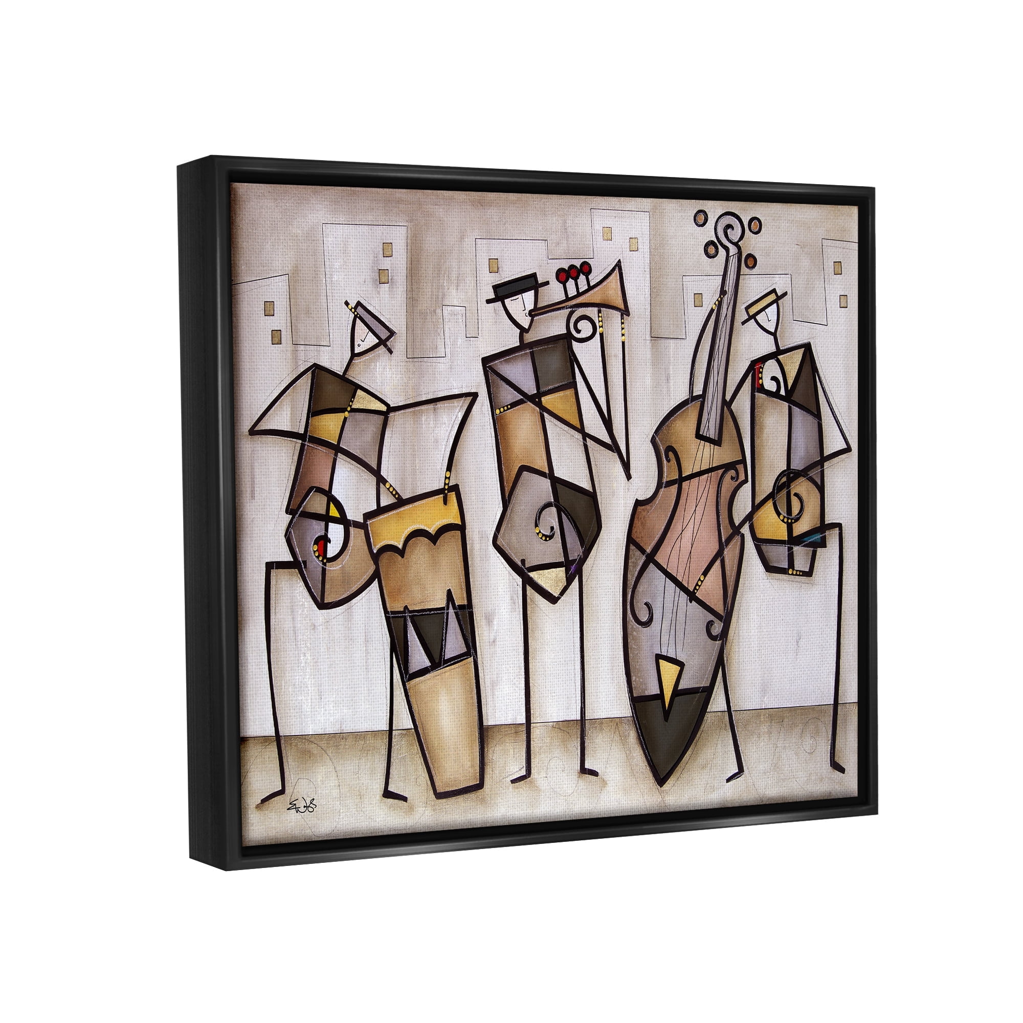 Stupell Industries Musical Trio Abstract Modern Painting Jet Black Framed Floating Canvas Wall Art, 16x20, by Eric Waugh