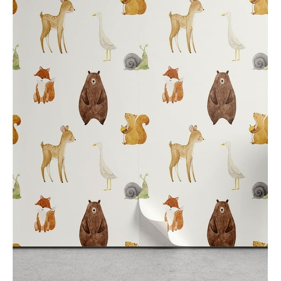 Ambesonne Animals Peel & Stick Wallpaper for Home, Animals Watercolors, 13"x72", Multicolor