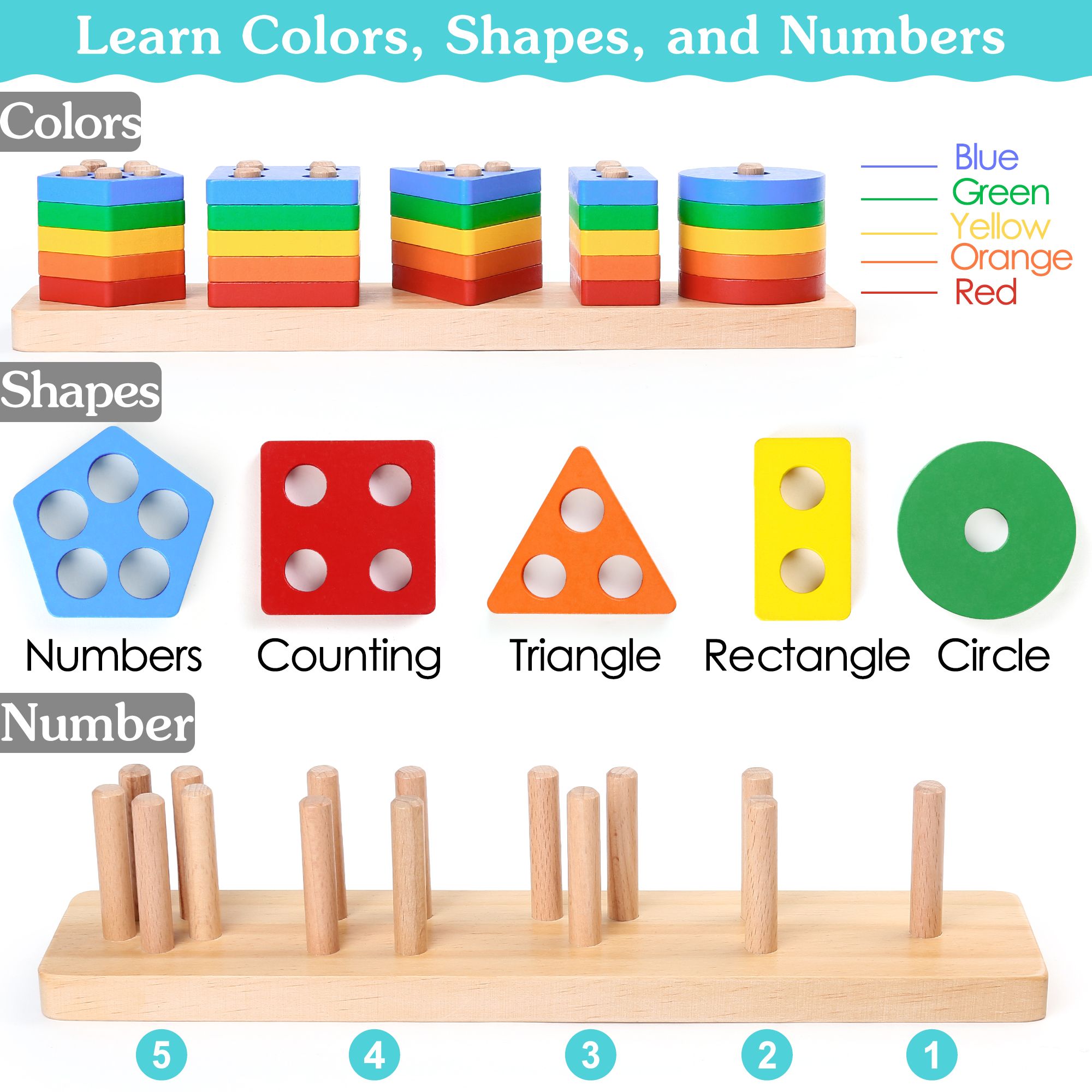LotFancy Montessori Shape Sorting and Stacking Toy photo 7