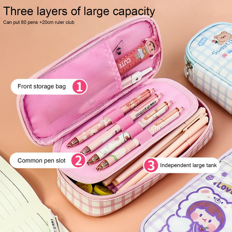 Cute Brown Bear Pencil Case, Aesthetic Pencil Pouch, Kawaii School Supplies  Makeup Bag For Girl Women Adult