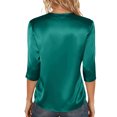 thumbnail image 3 of 3/4 Length Sleeve Womens Tops Silk Satin Crewneck Work Business Casual Outfits Summer Spring Blouses for Women 2026 Green L, 3 of 3