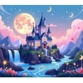 thumbnail image 4 of LUUFILx Fairy Tale Castle Landscape Backdrop for Fantasy Party Decoration Background Photography Prop with Waterfall Flowers Night Sky Scenery Ideal for Birthday, 4 of 8