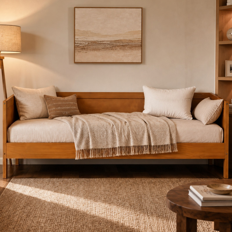 Euroco Wood Twin Size Daybed, Sofa Bed with Slats, No Box Spring Needed, Walnut