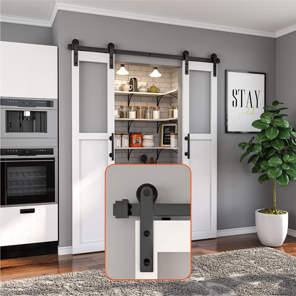 ZEKOO 5FT Double Sliding Barn Door Hardware I Shape Antique Style