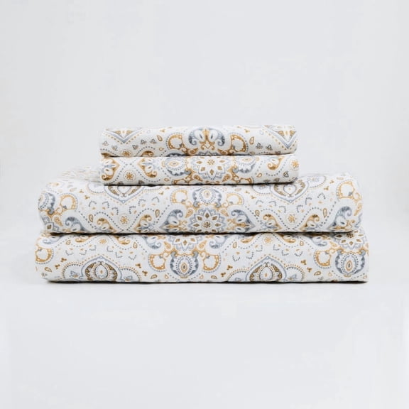 Roxana Paisley 100% Cotton 4-Piece Full Flannel Sheet Set