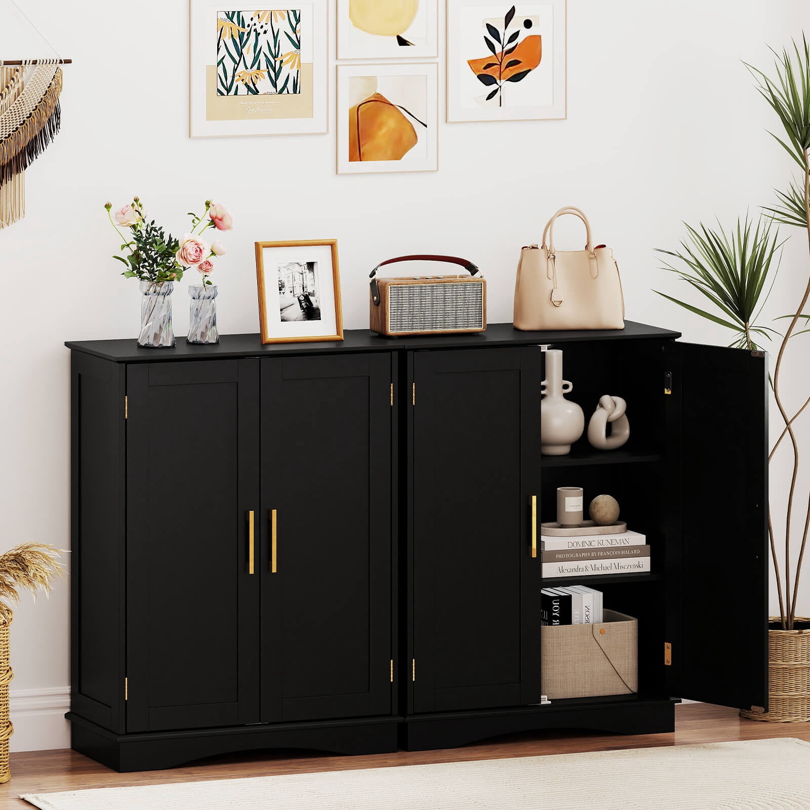 Costway Floor Storage Cabinet Modern Storage Organizer with Adjustable Shelves &2 Doors