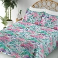thumbnail image 3 of Ambesonne Asian Floral Fitted & Flat Sheet with Shams 4 Pcs Set, Grunge Japanese Sakura, Queen, Seafoam Pale Pink Teal, 3 of 5