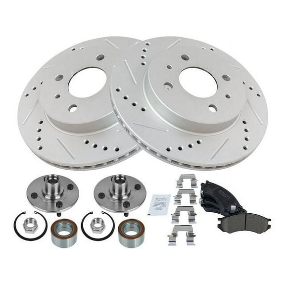 Front Brake Pad and Rotor and Wheel Bearing Kit - Compatible with 1994 - 2002 Saturn SL1 1995 1996 1997 1998 1999 2000 2001
