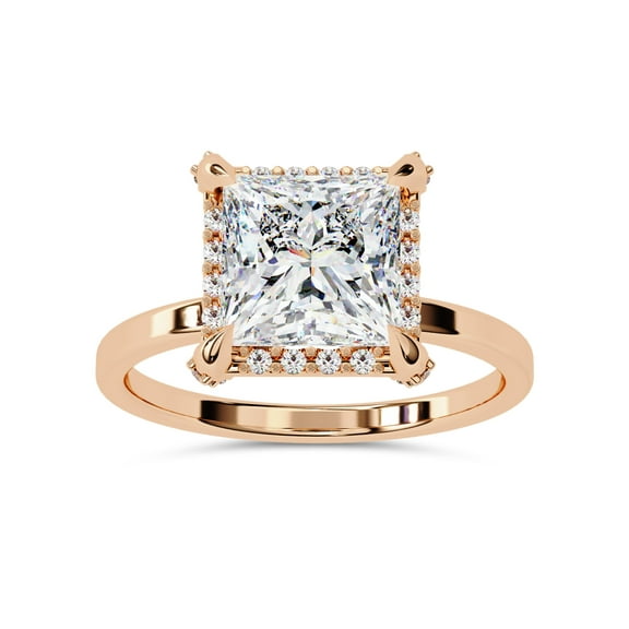 IGI Certified Lab Grown Diamond Halo Solitaire Engagement Rings for Women, Center 7mm Princess Cut Anniversary Wedding Rings In 18K Solid Rose Gold F-G, VS-SI Quality (2.20 Cttw) Ring Size-9