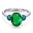 thumbnail image 3 of Gem Stone King 2.54 Ct Oval Green Nano Emerald Blue Diamond 925 Sterling Silver Ring, 3 of 6