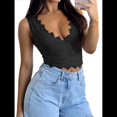 thumbnail image 3 of Tops Cortos de Encaje Sin Mangas con Cuello en V para Mujer, Estilo Y2K, para Salir Negro XL, 3 of 8
