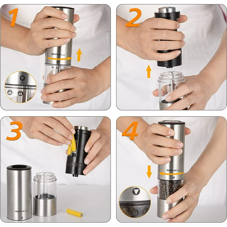 Ovente Electric Salt and Pepper Grinder Set, Battery Operated 4 AA
