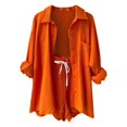 thumbnail image 4 of KVPLBQFD Girls Casual 2 Piece Outfit Long Sleeve Button Shirts Matching High Waist Drawstring Shorts Sets for Kids Beach Vacation Summer Outfits Trendy Teen Girl Clothes, 4 of 9