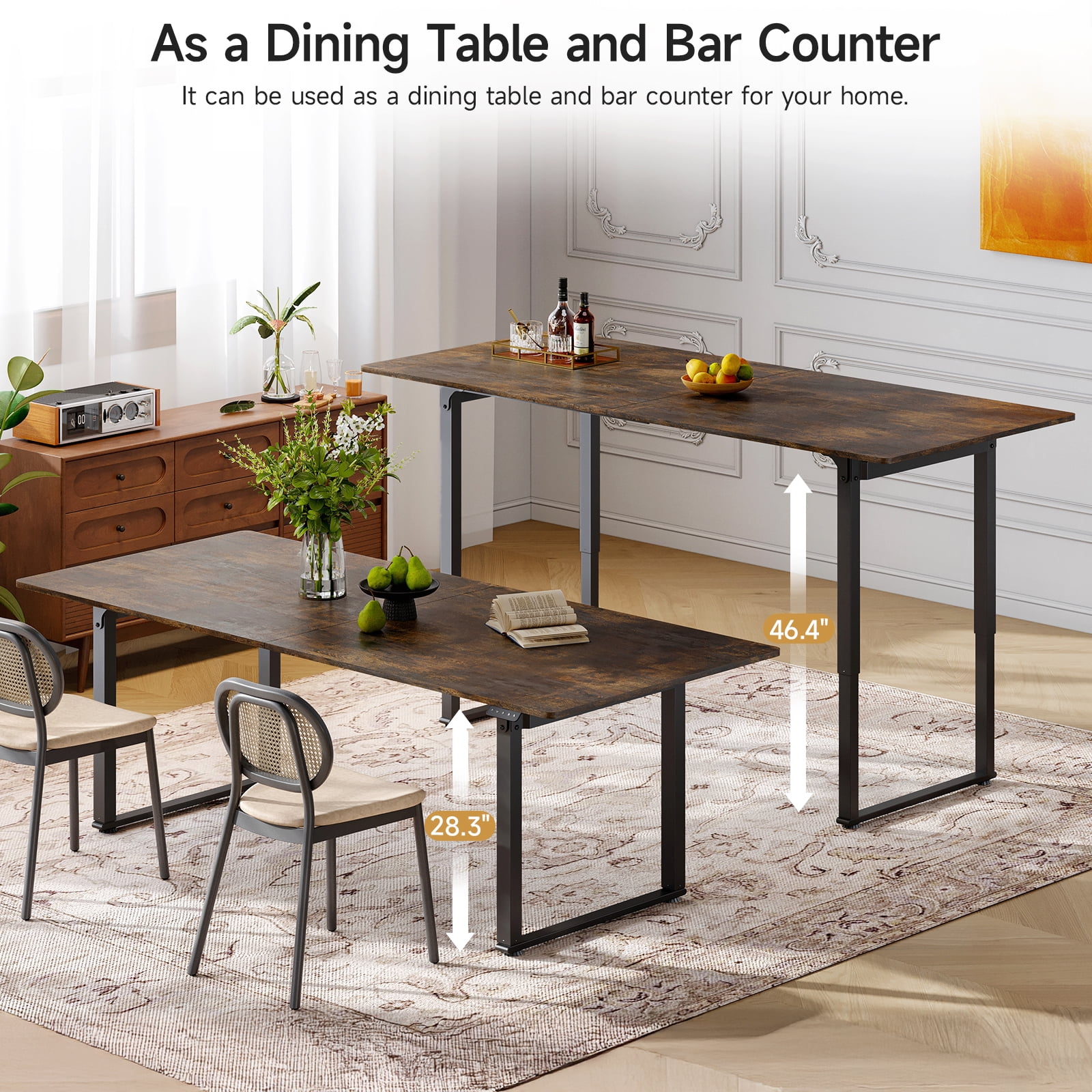 71x32 Inch Rectangular Standing Desk, Features a Sturdy 4-leg Design, Dual-Motor Lift System, and Memory Settings. Height adjustable from 28 to 46 Inches for Home and Computer Work, Rustic Brown