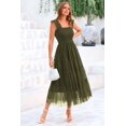 thumbnail image 3 of Vestido PRETTYGARDEN de tul midi sin mangas con fruncido verde militar M, 3 of 9
