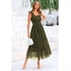thumbnail image 3 of Vestido PRETTYGARDEN de tul midi sin mangas con volantes verde militar S, 3 of 9