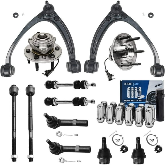 Detroit Axle - 4WD Front Wheel Hubs & Control Arms Kit Replacement for Chevy GMC Silverado Sierra 1500 Tahoe Yukon Escalade - 25pc Set