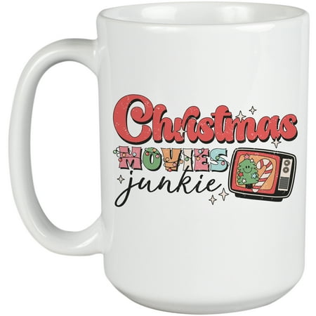 

Christmas Movies Junkie Retro or Vintage Television Art Merch Gift White 15oz Ceramic Mug