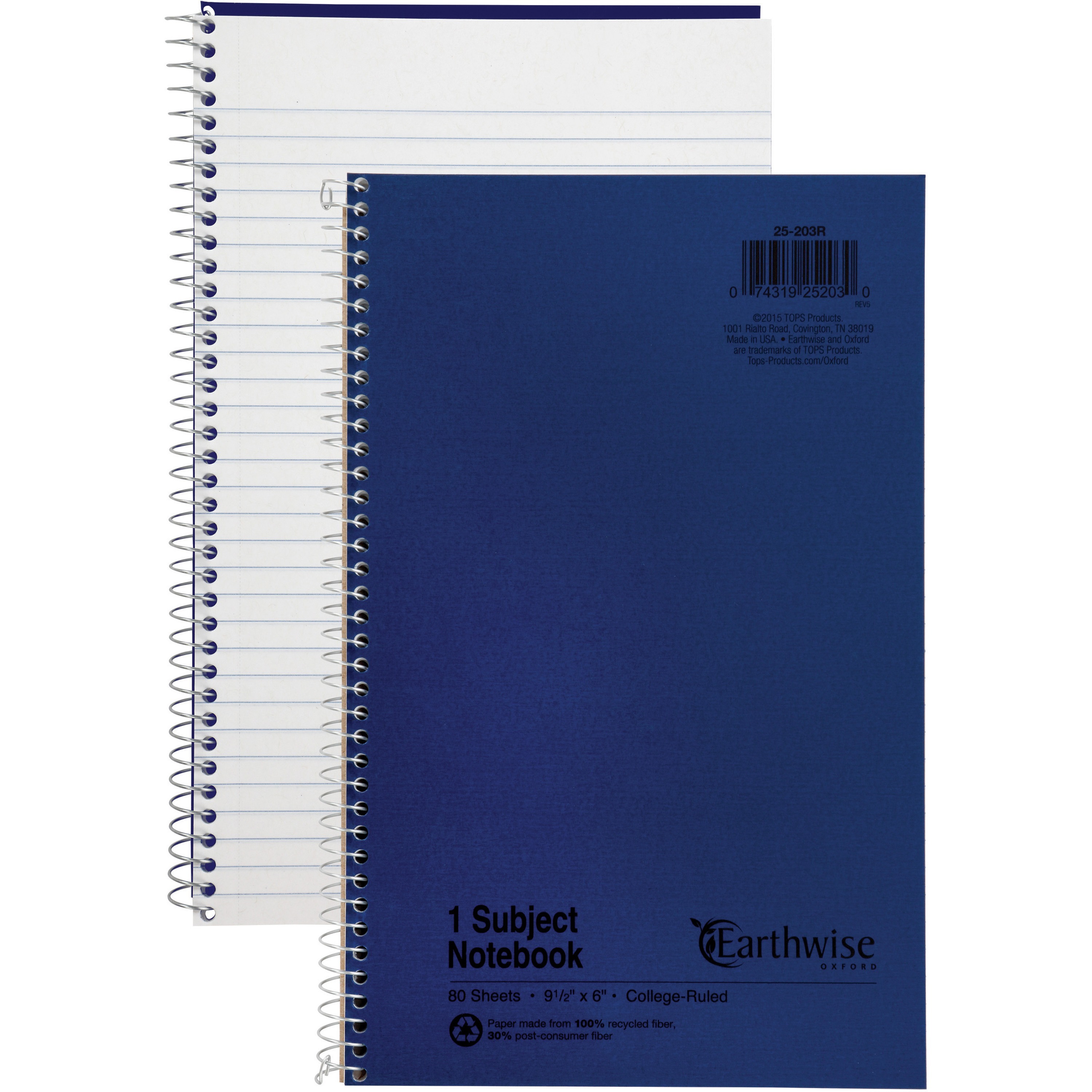 Ampad, OXF25203, Oxford College Rule Recycled Wirebound Notebook, 1 Each