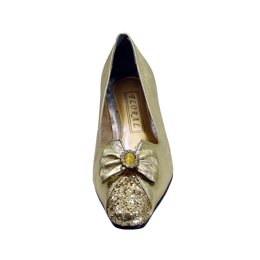 FLORAL Sage Women Wide Width Evening Glitter Dress Pumps With Bow GOLD 10